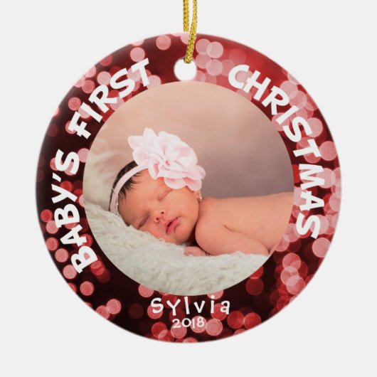 Baby Eerste Kerstmis - Persoonlijke foto Keramisch Ornament (Voorkant)
