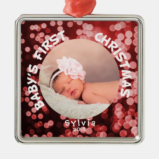 Baby Eerste Kerstmis - Persoonlijke foto Metalen Ornament (Voorkant)
