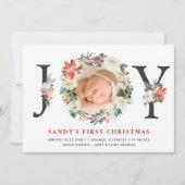 Baby eerste Kerstmis: Poinsettia Ivory Floral Foto Feestdagenkaart (Voorkant)