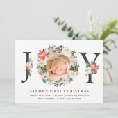 Baby eerste Kerstmis: Poinsettia Ivory Floral Foto Feestdagenkaart (Staand voorkant)