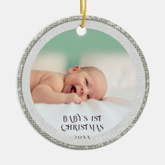 Baby Eerste Kerstmis Rhinestones Bomen Snowflakes Keramisch Ornament (Voorkant)