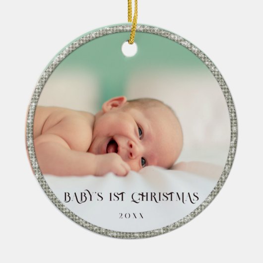 Baby Eerste Kerstmis Rhinestones Lijst Snowflakes Keramisch Ornament (Voorkant)