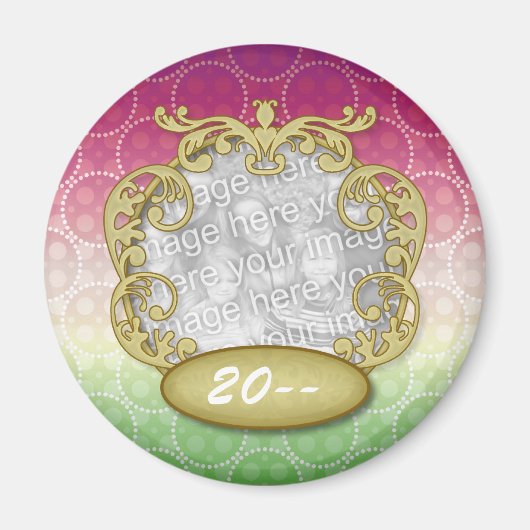 Baby Eerste Kerstmis Rode Groene Gele Stippen Magneet (Voorkant)