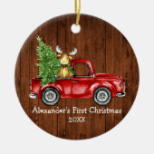 Baby eerste Kerstmis Rood Moose PHOTO BACK RD Keramisch Ornament (Voorkant)