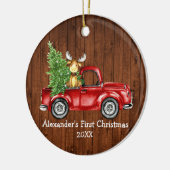 Baby eerste Kerstmis Rood Moose PHOTO BACK RD Keramisch Ornament (Links)