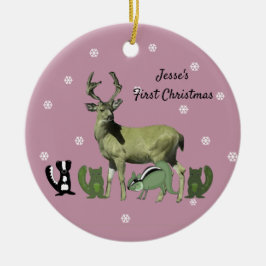 Baby Eerste Kerstmis Roze Bosdieren Ornament