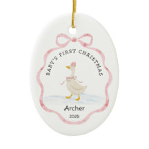 Baby Eerste Kerstmis Roze Waterverf Lint Gans