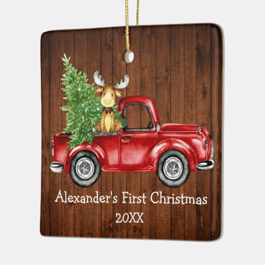 Baby eerste kerstmis Ruck Moose PHOTO terug Keramisch Ornament (Links)