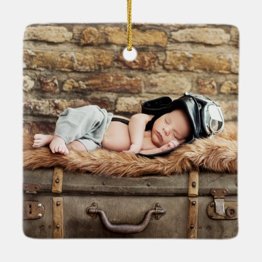 Baby eerste kerstmis Ruck Moose PHOTO terug Keramisch Ornament (Achterkant)