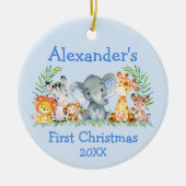 Baby Eerste Kerstmis Safari Animals Blue Keramisch Ornament (Voorkant)