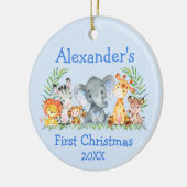 Baby Eerste Kerstmis Safari Animals Blue Keramisch Ornament (Links)