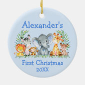 Baby Eerste Kerstmis Safari Animals Blue Keramisch Ornament (Achterkant)