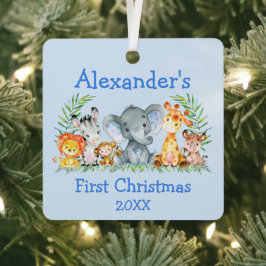 Baby Eerste Kerstmis Safari Animals Blue Metalen Ornament