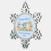 Baby Eerste Kerstmis Safari Animals Blue Tin Sneeuwvlok Ornament (Rechts)