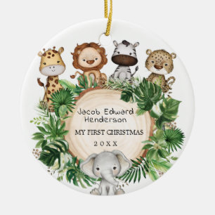 Baby eerste Kerstmis: Safari Dieren geboorte Stats Keramisch Ornament