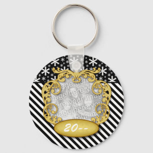 Baby eerste kerstmis Snowflake Stripe Black White Sleutelhanger