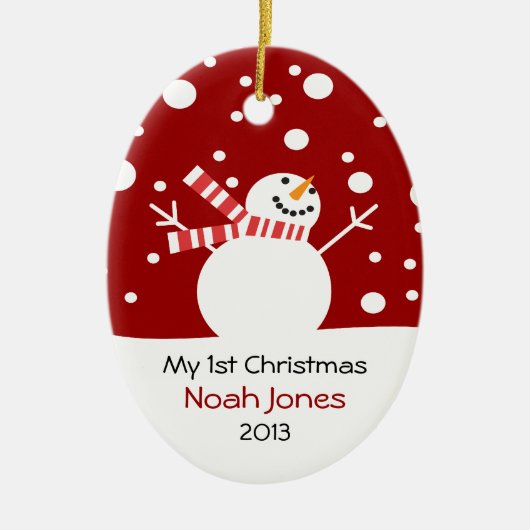 Baby Eerste Kerstmis Snowman Keramisch Ornament (Voorkant)