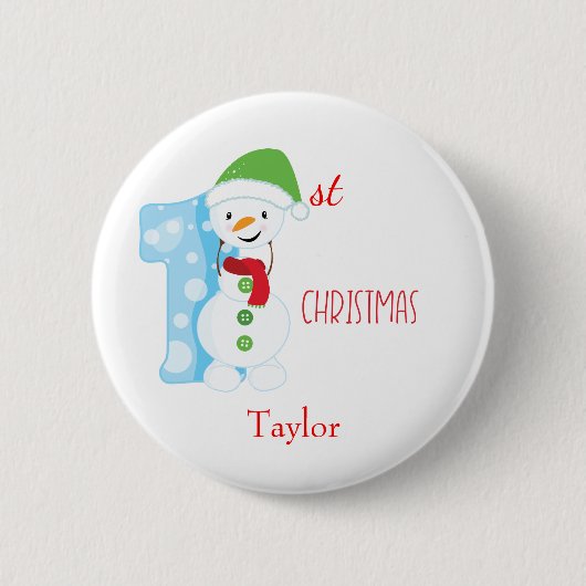 Baby Eerste Kerstmis Snowman Ronde Button 5,7 Cm (Voorkant)