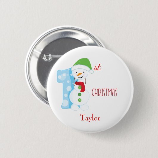 Baby Eerste Kerstmis Snowman Ronde Button 5,7 Cm (Voorkant /achterkant)