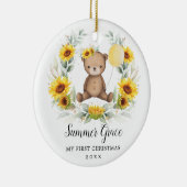 Baby Eerste Kerstmis Teddy Bear Sunflower Wreater Keramisch Ornament (Rechts)