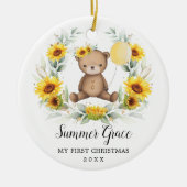Baby Eerste Kerstmis Teddy Bear Sunflower Wreater Keramisch Ornament (Voorkant)
