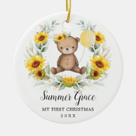 Baby Eerste Kerstmis Teddy Bear Sunflower Wreater Keramisch Ornament