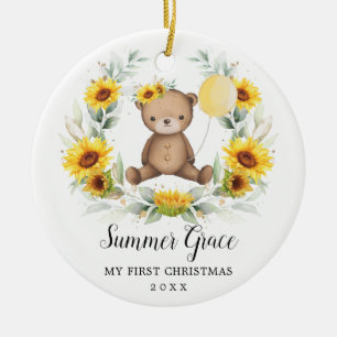 Baby Eerste Kerstmis Teddy Bear Sunflower Wreater Keramisch Ornament