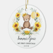 Baby Eerste Kerstmis Teddy Bear Sunflower Wreater Keramisch Ornament (Links)