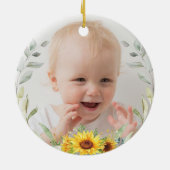Baby Eerste Kerstmis Teddy Bear Sunflower Wreater Keramisch Ornament (Achterkant)
