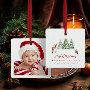 Baby Eerste Kerstmis Uil Hert Bos Foto Keramisch Ornament