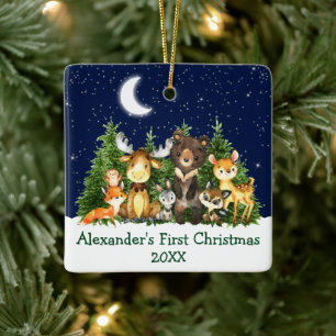 Baby Eerste Kerstmis Waterverf Bosdieren Keramisch Ornament