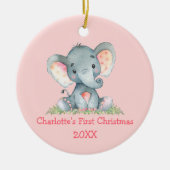 Baby Eerste Kerstmis Waterverf Elephant Pink Keramisch Ornament (Voorkant)