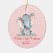 Baby Eerste Kerstmis Waterverf Elephant Pink Keramisch Ornament (Links)
