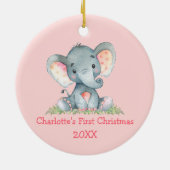 Baby Eerste Kerstmis Waterverf Elephant Pink Keramisch Ornament (Achterkant)