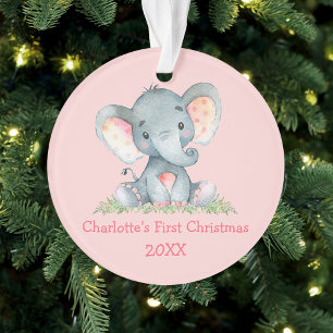 Baby Eerste Kerstmis Waterverf Elephant Pink Ornament