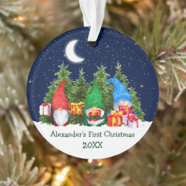 Baby Eerste Kerstmis Waterverf Gnomen Trees Ornament