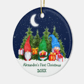 Baby Eerste Kerstmis Waterverf Gnomes Trees Keramisch Ornament (Links)