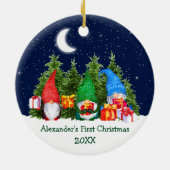 Baby Eerste Kerstmis Waterverf Gnomes Trees Keramisch Ornament (Achterkant)