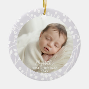 Baby Eerste Kerstmis Winter Roze Botanische Bessen Keramisch Ornament