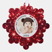 Baby Eerste Kerstnaam Foto Rood Ornament Kaart (Voorkant)