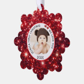 Baby Eerste Kerstnaam Foto Rood Ornament Kaart (Links)