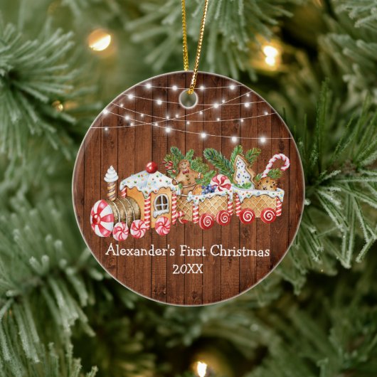 Baby eerste kerstontbijtontbijt met houten lust keramisch ornament (Boom)