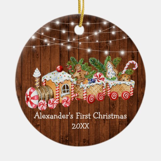 Baby eerste kerstontbijtontbijt met houten lust keramisch ornament (Voorkant)