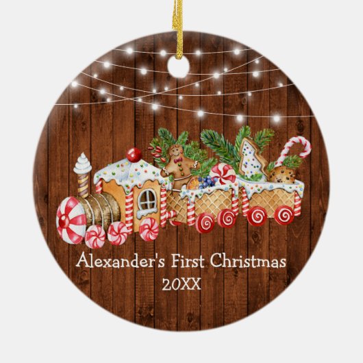 Baby eerste kerstontbijtontbijt met houten lust keramisch ornament (Achterkant)