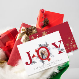 Baby eerste kerstpoinsettia dennenbloemenfoto feestdagenkaart