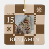 Baby Eerste Kerstpret Retro Checkerboard Foto Keramisch Ornament (Achterkant)