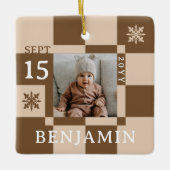 Baby Eerste Kerstpret Retro Checkerboard Foto Keramisch Ornament (Voorkant)
