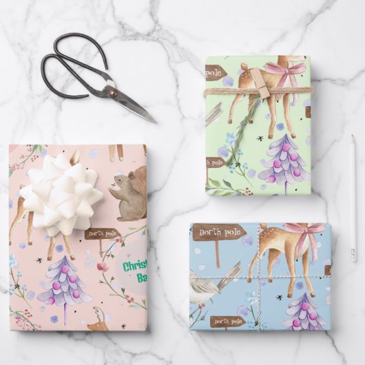 Baby Eerste Kerstrendier Voeg Baby naam toe Inpakpapier Vel (Voorkant)