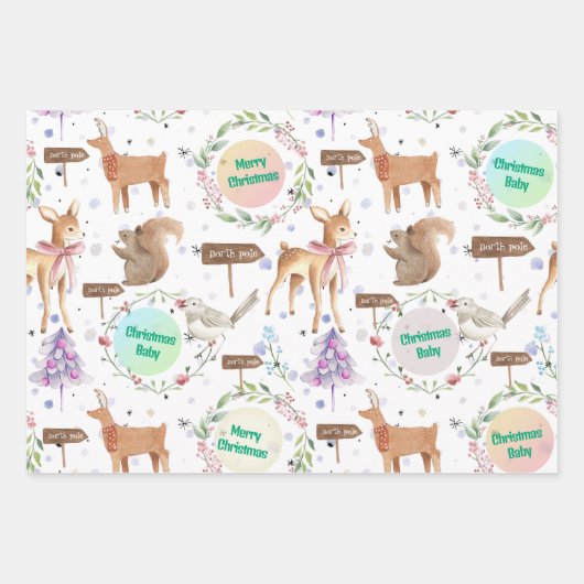 Baby Eerste Kerstrendier Voeg Baby naam toe Inpakpapier Vel (Voorkant 3)