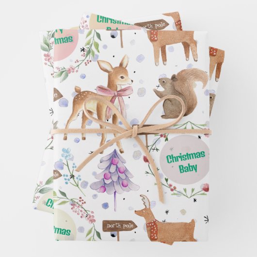 Baby Eerste Kerstrendier Voeg Baby naam toe Inpakpapier Vel (In situ)